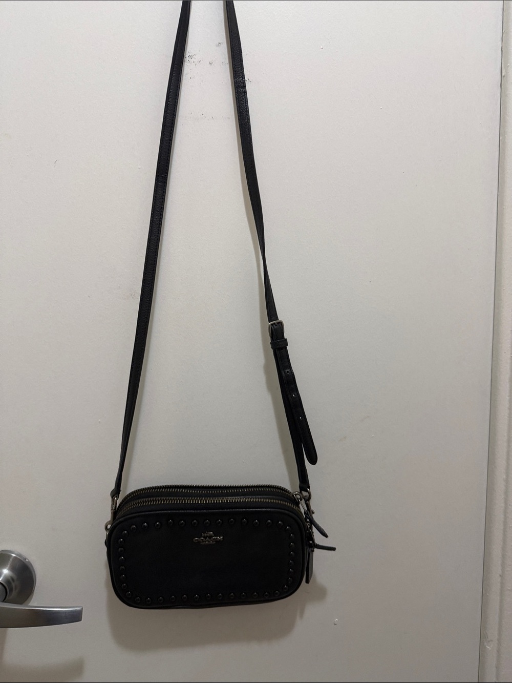 Coach Black Pebbled Leather Studded Crossbody Bag - Picture 6 of 11